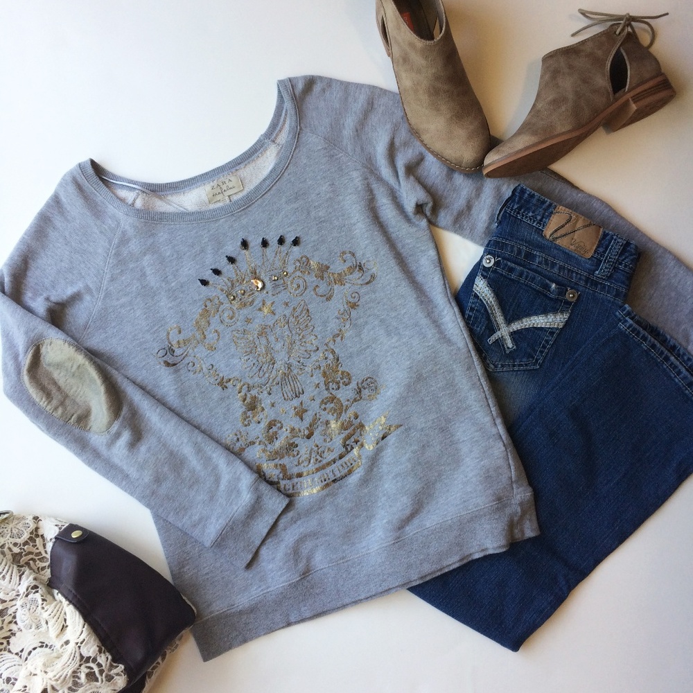 Zara Trafaluc Distressed Sweatshirt Grey with Gems